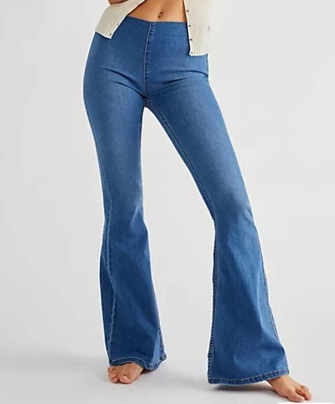 Free People Denim - Free People Penny Flare Pull On Denim Jeans Lounge Boho Comfort 70's, sz 24